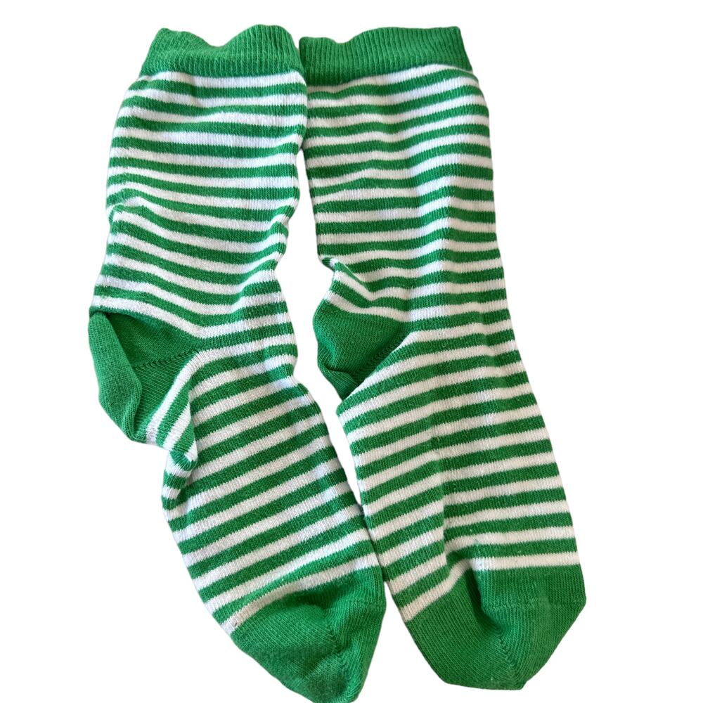Hanna Andersson Green Striped Crew Socks Size 12-1